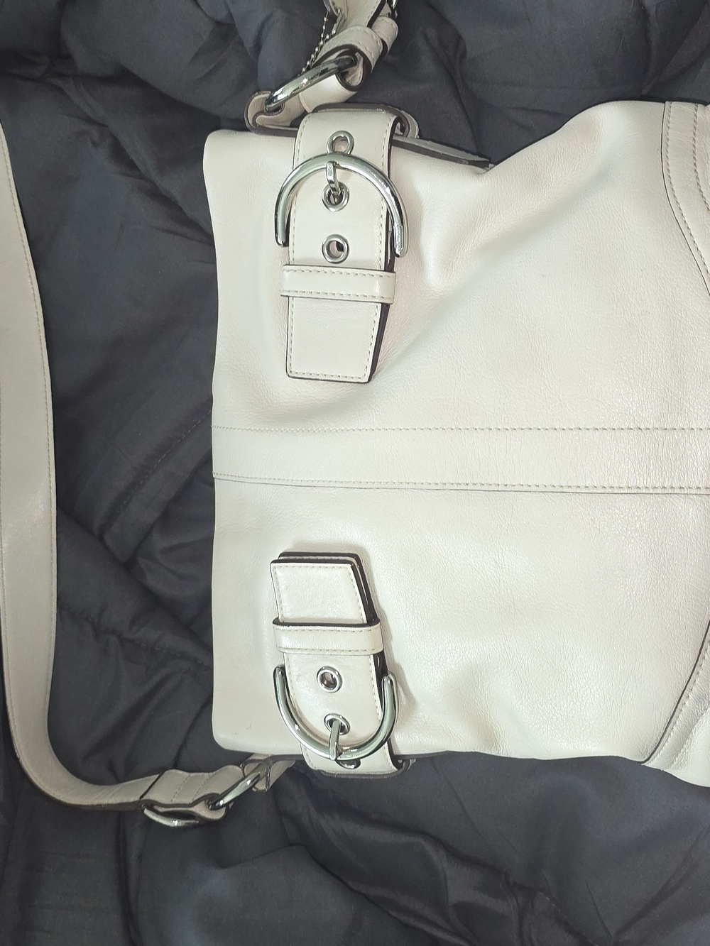 Coach Vintage  Soho Hobo Classic White Leather Shoulder Bag with Buckle Detail